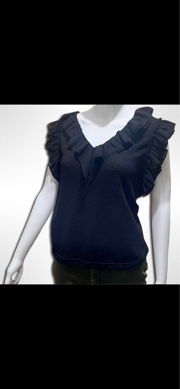 Black Ruffle V-Neck Top Crinkle Textured Coquette Whimsigoth Grunge Streetwear L